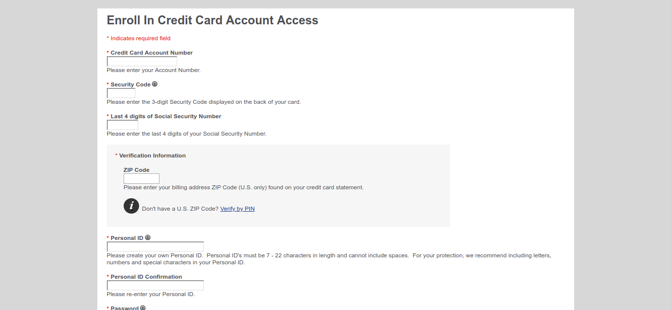Credit Card Account Access Log In