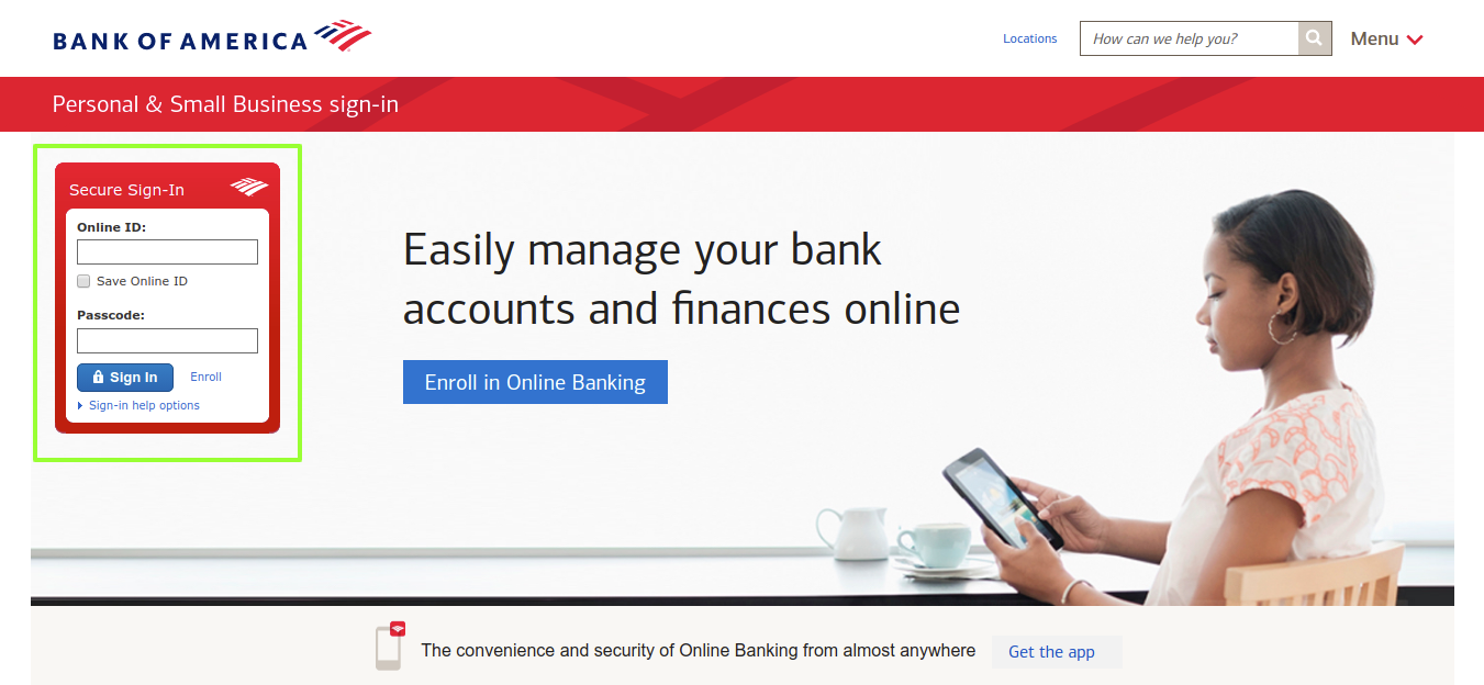 Sign in to Bank of America Online