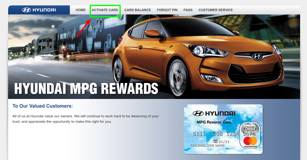 Hyundai Reward Card Activate Card