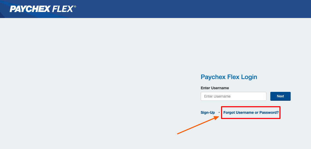 paychex flex forgot username or password page